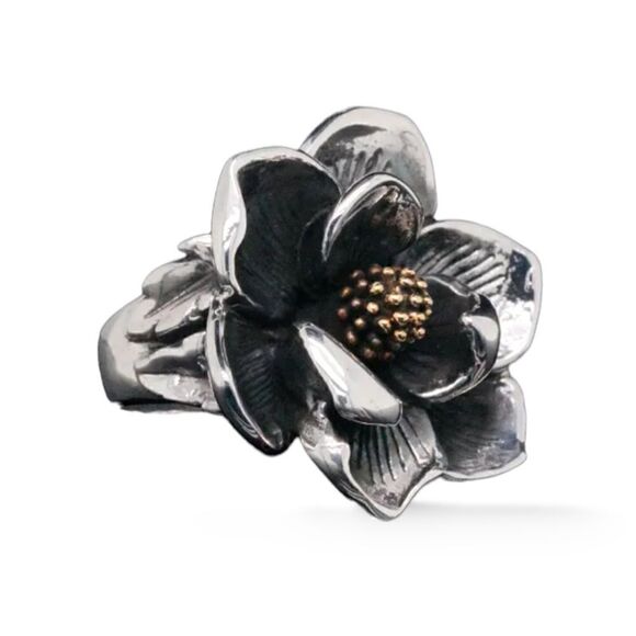 King Baby Solid Sterling Silver Magnolia Flower Ring.             | Size:7 | - Picture 9 of 10